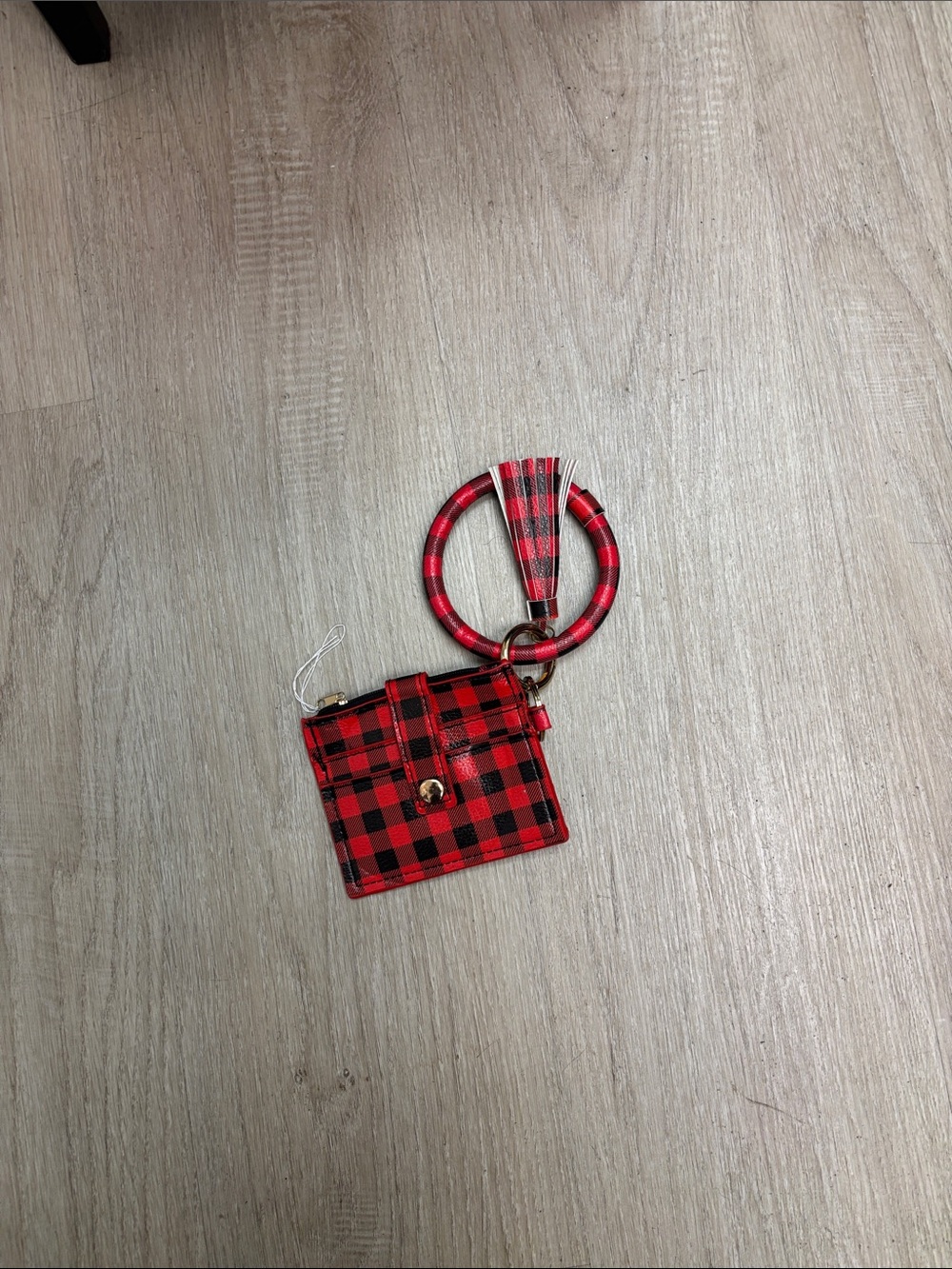 Plaid Mini Wristlet Keychain Wallet in Red and Black / NWOT
